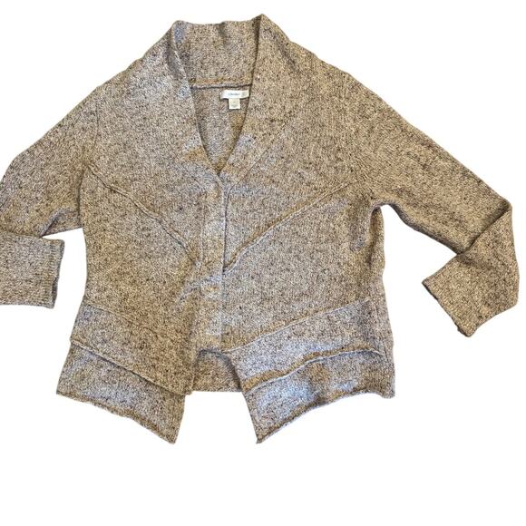 CJ Banks 1X Cardigan Sweater Beige Marled Knit Asymetrical Hem - Picture 1 of 4